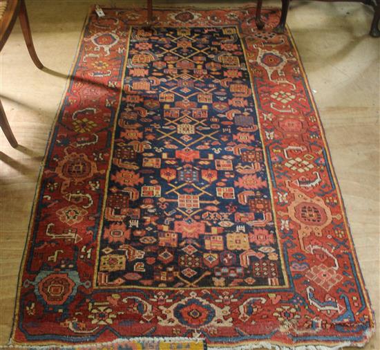 Caucasian red & blue ground rug(-)